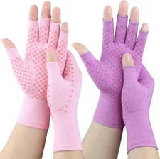 2Pair Arthritis Compression Gloves Relieve Arthritis Anti-Slip Fingerless Gloves