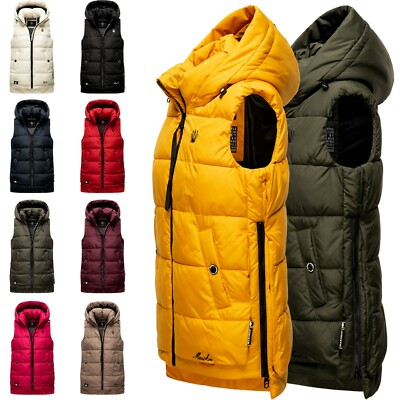 Marikoo Damen Weste Herbst Steppweste Kapuze Übergangsjacke Bodywarmer ZARINAA