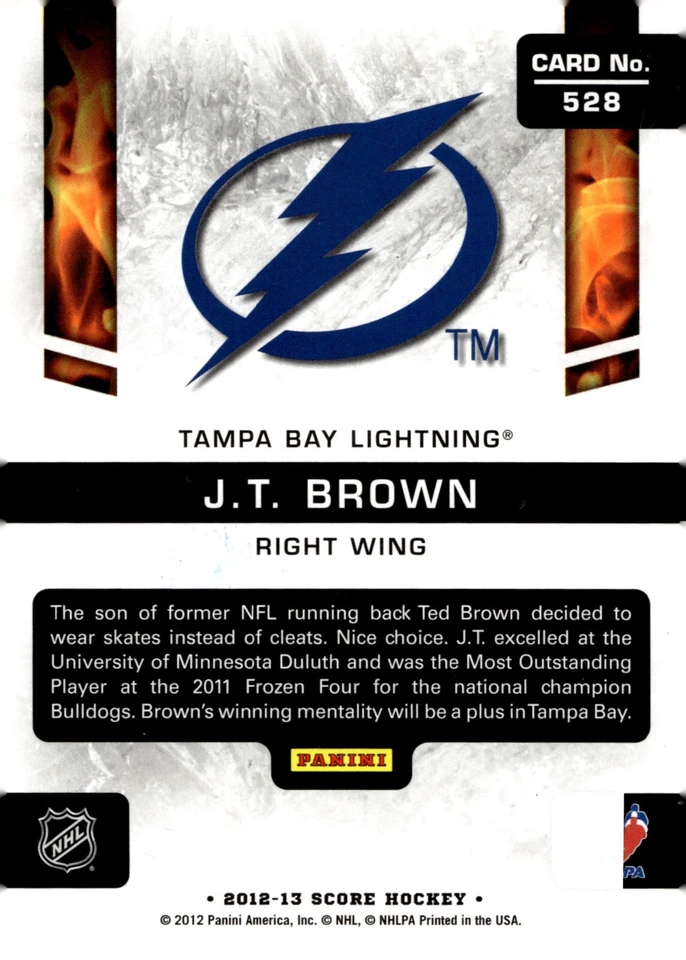J.T. Brown - Signed 2012-13 Panini Score Hot Rookies Card #528 - Lightning - Image 2 of 2