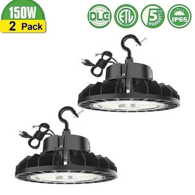 2 Pack 150W UFO LED High Bay Light, Plug & Play Lighting for Warehouse Workshop