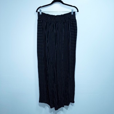 Joie Black White Pinstripe Illusion Cotton Blend Wide Leg Pants Size 1X