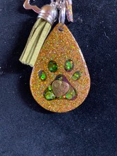 Golden Paw Print Dog Lover Keychain - Glitter Resin with Charms