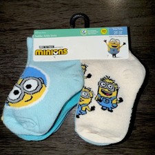 NEW Minions Multicolor Print  Solid Toddler Ankle Socks 10ct Size 2T-3T