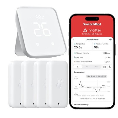 SwitchBot Thermometer Hygrometer Innen 4Pack mit Hub2, Wlan & Bluetooth