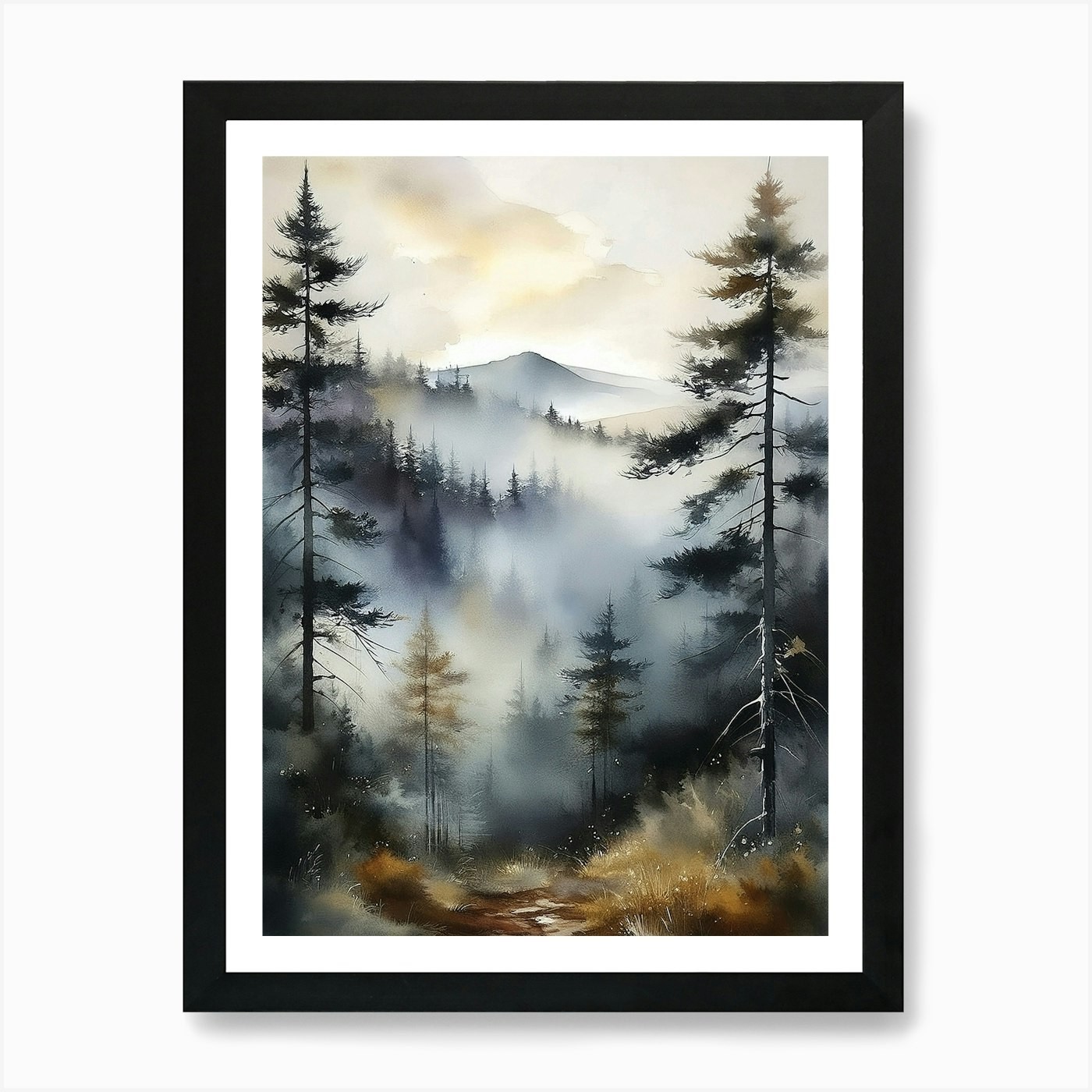Misty Trees Wall Art Print, Misty F Framed Wall Art Poster Canvas Print Picture