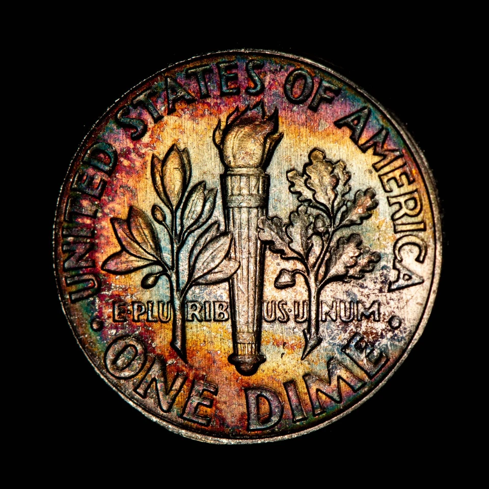 1959 10c Silver Roosevelt Dime - Rainbow Crescent Toning - BU - SKU-Z6370 - Image 4 of 4