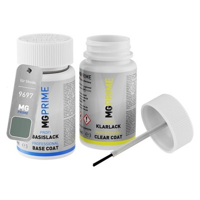 Autolack Lackstift Set für Skoda 9697 Agave Grün Metallic Basis Klarlack je 50ml