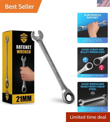 Slim Profile 21mm Ratchet Wrench - High-Performance Chrome Steel for Mechanics