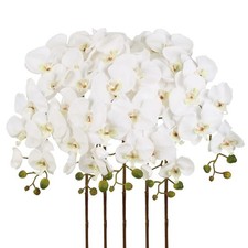 40.16" White Orchid Artificial Flowers 5PCS Fake Orchid Long Stems Phalaenops...