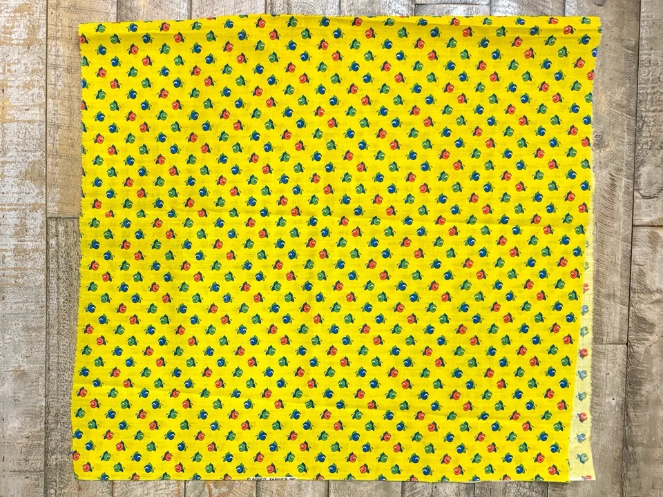 Yellow MOD Floral Feedsack Fabric Vintage Swirl Flowers Abbot Fabrics 22x44” - Image 4 of 4