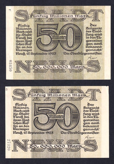 Neuß 2 x 50 Millionen Mark Serie F G 15.9.1923