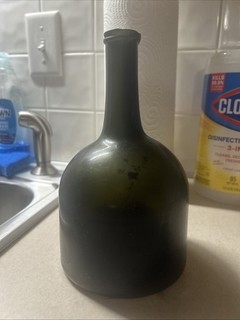 Early Open Pontiled Dutch Mallet With Cracks Black Glass Bottle
