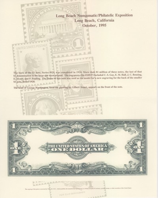 #ad BEP Souvenir Card B201 #x27;95 Long Beach Expo CA $1 Silver Cert VC Cancel Available $10.50