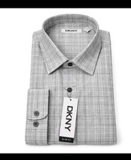 DKNY Men s Slim Fit Strech Long Sleeve Dress Shirt Grey Black,XL