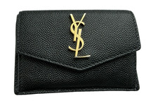 Saint Laurent YSL Uptown Flap Card Case Black Grain de Poudre Leather Wallet