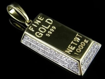 1.50 Ct Round Cut Real Moissanite Gold Brick Bar Pendant 14K Yellow Gold Plated
