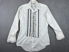 Vintage Delton Shirt Mens 14.5 32 White Ruffle Front Tuxedo 70s Disco Formal