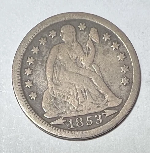 1853 P Seated Liberty Silver Dime Arrows Philadelphia Mint F Fine Condition!