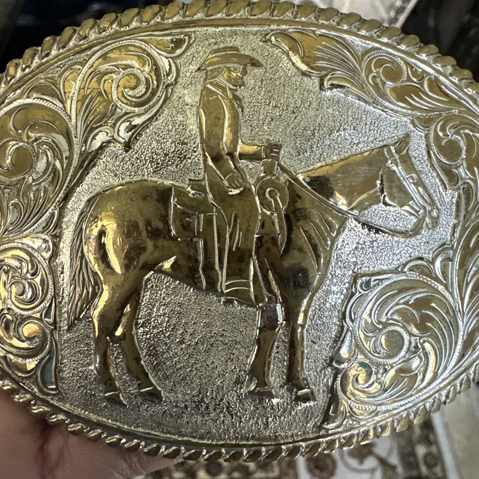 El Arturo Bronze Crumrine Belt Buckle 3.75" Cowboy Western Oval USA Made - Image 3 of 4