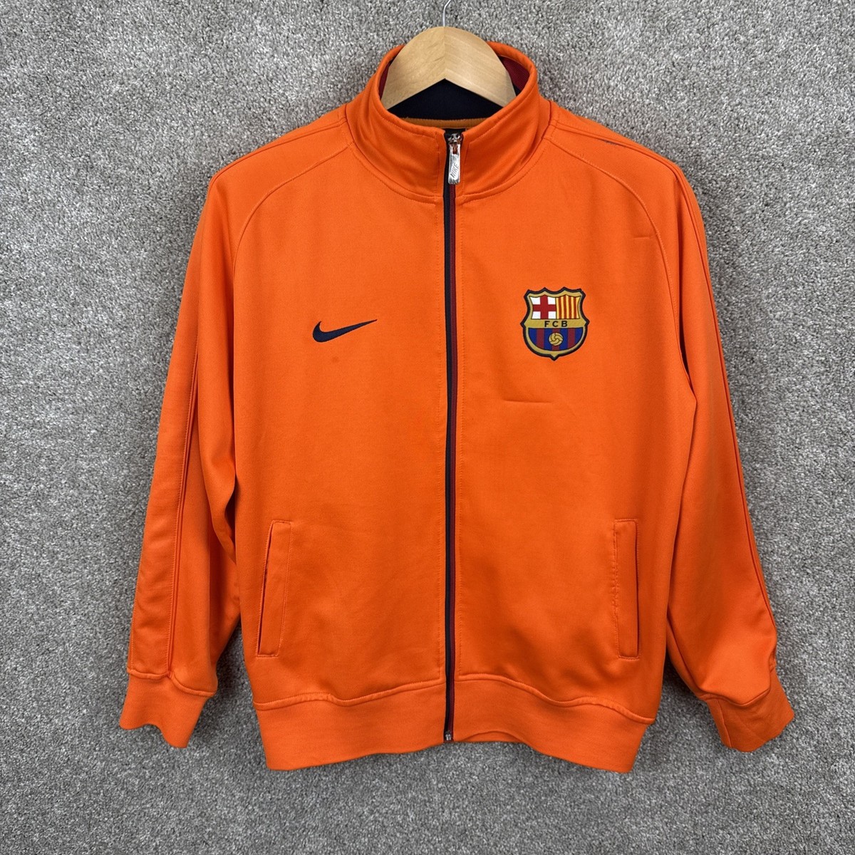 Nike FC Barcelona Mens Medium Orange Full Zip Pockets Back Logo