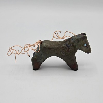 Jeremy Diller Raku Pottery Spirit Pony Turquoise Eyes Twisted Copper Mane&Tail