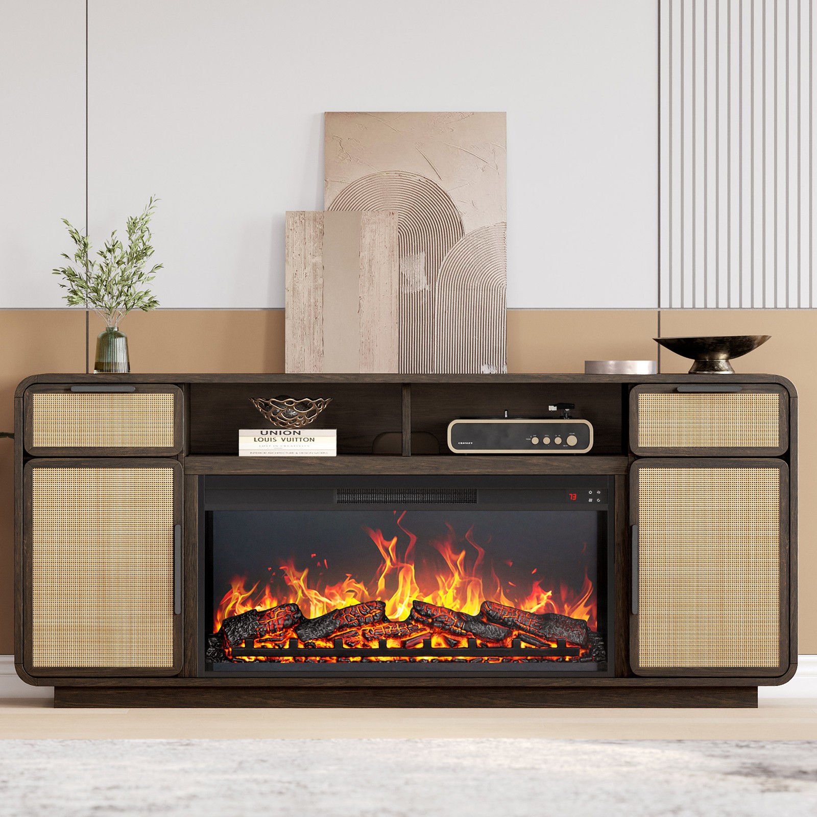 With 36" Electric Fireplace Heater, Brown