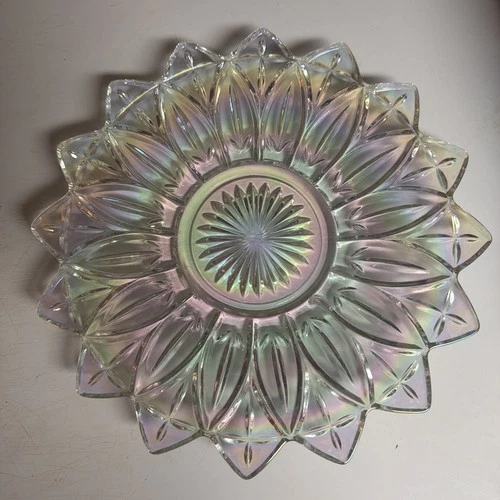 Vintage Federal Petal Carnival Glass Iridescent Plate, 1960s