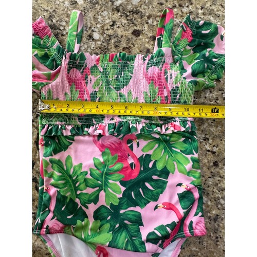 NWOT Janie and Jack Girls Size 7 Tropical Pink Flamingo 1 Piece Ruffle Swimsuit - Picture 10 of 12