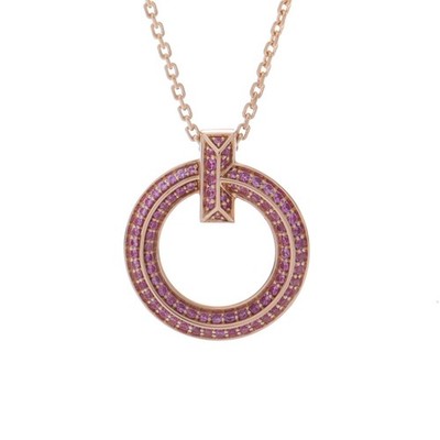 TIFFANY & Co. Damen Halskette 18K Rotgold PG Rosa Saphir T-One Kreis Nec...