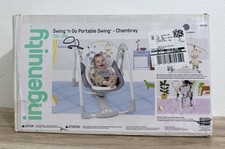 Ingenuity Swing n Go Portable Swing, Removable Toy Bar, 6-Speed - Chambray