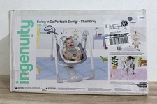 Ingenuity Swing n Go Portable Swing, Removable Toy Bar, 6-Speed - Chambray