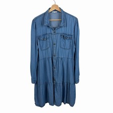 Maurices Mini Tiered Shirt Dress XXL Blue Lyocell Roll Tab Sleeve Cottage Boho