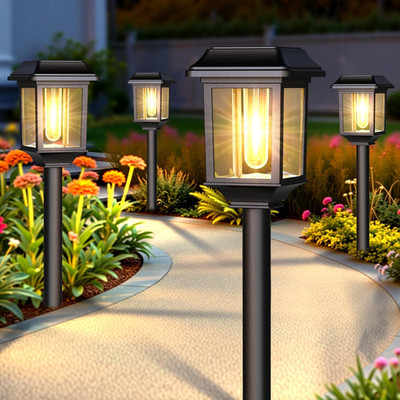 Mancra Solar Outdoor Lights Waterproof, 8 Pack Metal Glass Solar Pathway Lights
