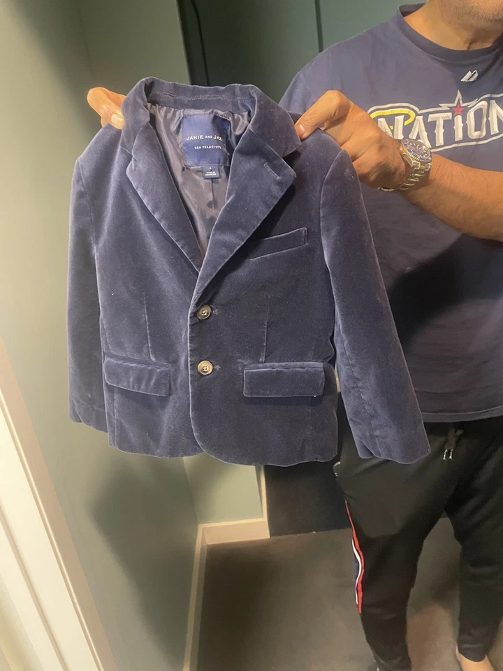 Blazer Janie And Jack Azul Marino 100% Algodón Terciopelo - Talla 4 Usado Una Vez Foto 3 de 4