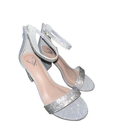 Gallery 45 silver glitter open toes 3'' block heel rear ankle zip 7.5 shoe NEW