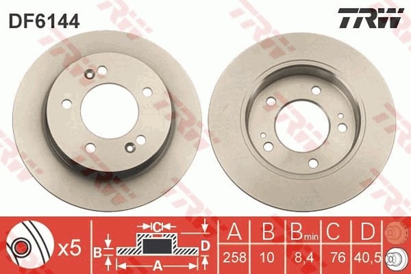 2X TRW Bremsscheibe DF6144 FüR Venga KIA Hyundai JC YN Ix20 Crdi LPG Hatchback-image