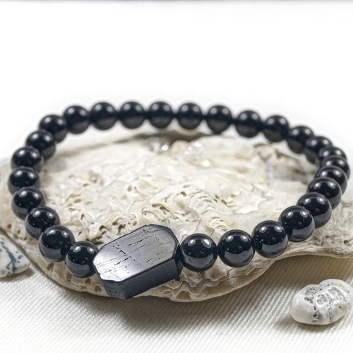 Schörl Armband 6 mm Kugel mit Schörl 8-Eck Scheibe Schwarzer Turmalin 19 cm Schörl Armband 6 mm Kugel mit Schörl 8-Eck Scheibe Schwarzer Turmalin 19 cm