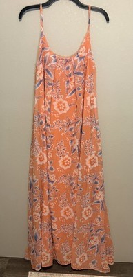 Pink Lily Womens Orange/Multi Floral Print Asymmetrical Hem Maxi Dress Size L