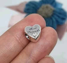 NEW Genuine Pandora Silver Polished Best Friend Heart Charm Clear CZ 💕 S925 ALE