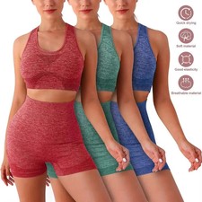 2Pcs/Set New High Waist Women Yoga Set Crop Top Seamless Leggings Sports Suits P