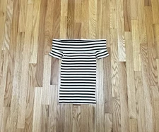 NWT Woman’s LOFT Off The Shoulders Navy And White Short Sleeve Top Size XS