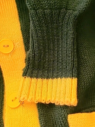 Vintage 60s 1961 School Cardigan Sweater Button Up Green Yellow Made In Canada - Picture 9 of 10
