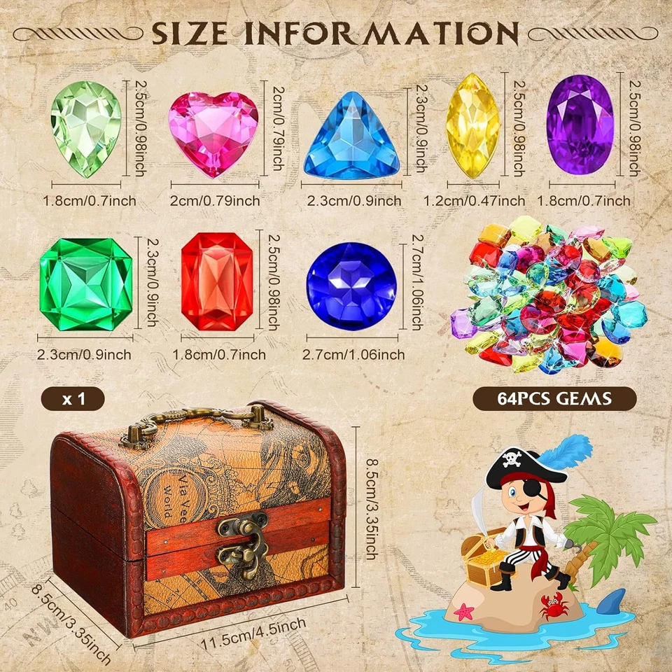 88 Piezas Cofre del Tesoro Pirata para Niños, Color Antiguo Gran Cofre del Tesoro Caja, Hun Foto 2 de 4