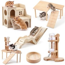5PCS Hamster Cage Wooden Accessory Play Platform Water Bottle Climbing Set Villa