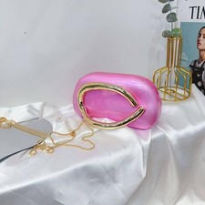 Pink Gold Acrylic Evening Clutch Bag Party Cr...