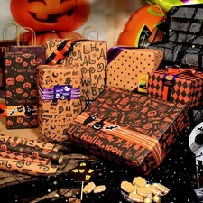 12 Sheets Halloween Wrapping Paper 50 X 70 cm Ghost Pumpkin Bat Skull Pattern