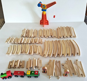 Wooden Train Railway Set 56 Pieces Brio-Compatible Track & Train