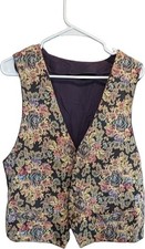 Vintage 90s Embroidered Floral Tapestry Grandmacore Cottagecore Vest Size Large