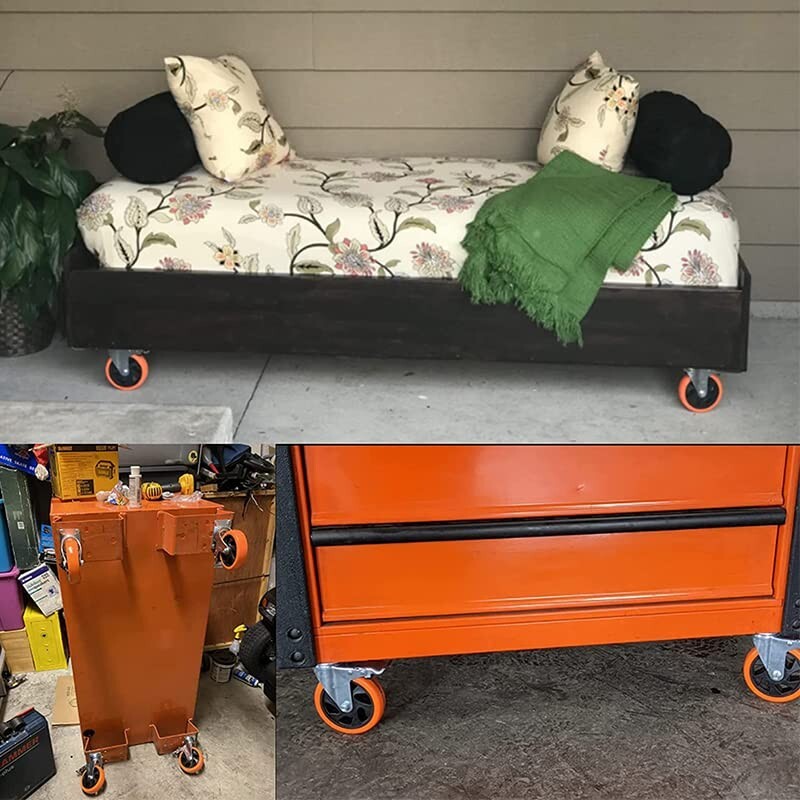 4 Ruote Per Carrelli Virsus Arancioni Con Freni - 100mm, Portata 400kg, Per Mobili E Carrelli - Foto 4