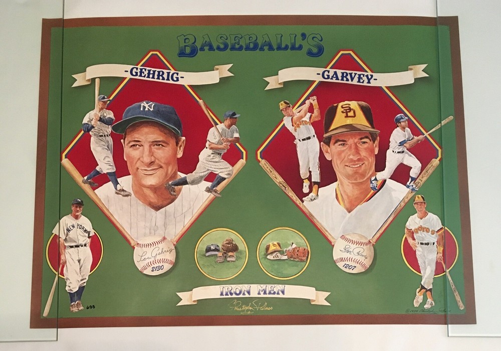 Signed LE Lou Gehrig & Steve Garvey Baseball Iron Men Poster by Chris Paluso